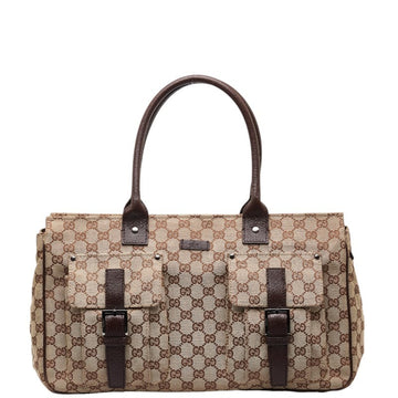 GUCCI GG Canvas Handbag Tote Bag 114267 Beige Brown Leather Women's