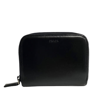 PRADA engraved calf leather round zip bi-fold wallet black 83566