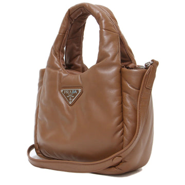 PRADA Bag Shoulder Handbag Light Brown FREE Crossbody Soft Padded Nappa Leather 1BA359 Women's
