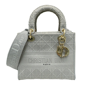 CHRISTIAN DIOR LADY D-LITE Medium Bag Cannage Embroidery Gray M0565OREY_M950 Embroidered Shoulder Handbag Women's