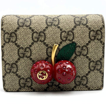 GUCCI Bi-fold Wallet Cherry Beige Interlocking G GG Supreme Women's 476050