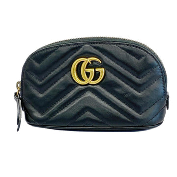 GUCCI Pouch GG Marmont 625544 Leather Black Women's