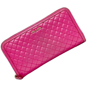 PRADA Round Long Wallet Pink FUXIA 1M0506 Quilted Leather  Ladies
