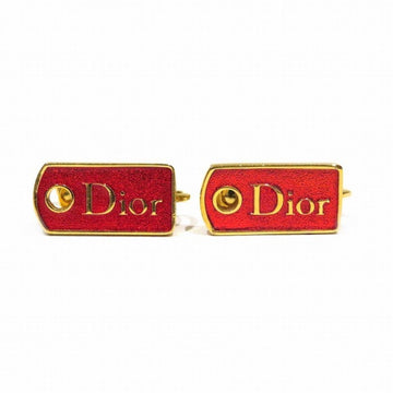 CHRISTIAN DIOR Dior Logo Plate Red Gold Brand Accessories Earrings Ladies