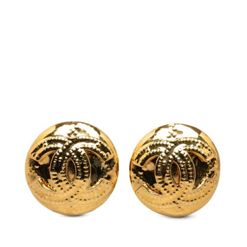 CHANEL Coco Mark Stitch Earrings Gold Plated Women's
