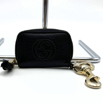 GUCCI Soho Coin Case Key Holder Ring Tassel Black Leather 325943