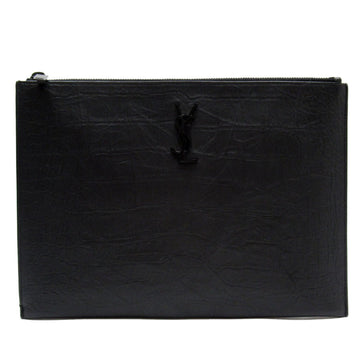 SAINT LAURENT clutch bag embossed leather black ladies
