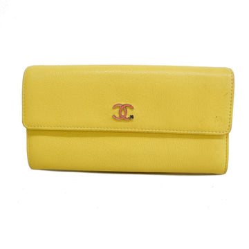 CHANEL Long Wallet Leather Yellow Women's