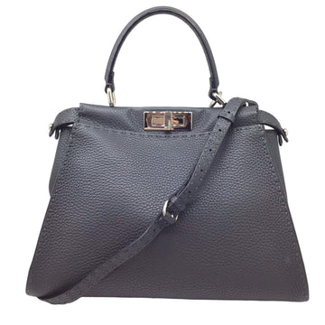 FENDI Peekaboo Selleria 8BN226 Grey Handbag Bag Shoulder Leather Women Men Unisex