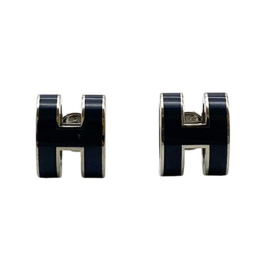 HERMES Pop H Earrings Silver Navy