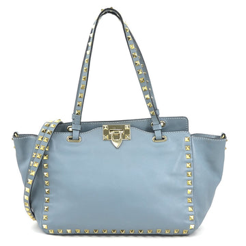 VALENTINO GARAVANI Garavani Handbag Shoulder Bag Rockstud Leather Metal Blue Light Gold Women's e58623a