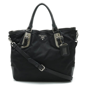 PRADA Tote Bag Shoulder Nylon Leather NERO Black BN1831