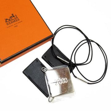 HERMES Necklace 2000 Metal Leather Silver Black Women's w0277a