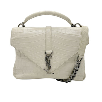 SAINT LAURENT Handbag Shoulder Bag Embossed Leather/Metal Off-White Women's z0618