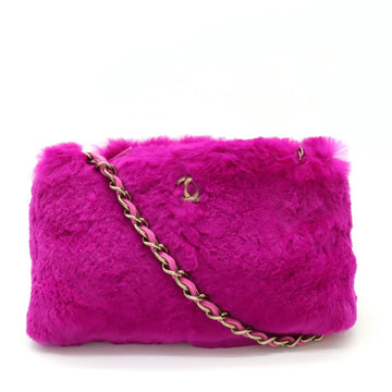 CHANEL Lapin Rabbit Fur Coco Mark Chain Shoulder Bag Leather Purple Pink