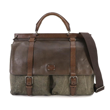 DOLCE & GABBANA 2way Shoulder Bag Leather Canvas Dark Brown Business
