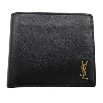 SAINT LAURENT Wallet for Men Bi-fold Calf Leather with Coin Purse Tiny Cassandra East West Black 610193
