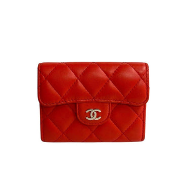 CHANEL Matelasse Lambskin Leather Wallet/Coin Case Coin Purse Wallet Red 32327
