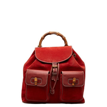 GUCCI Bamboo Backpack 003 58 0016 Red Suede Leather Women's