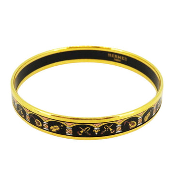 HERMES Bangle, Emaille PM, GP Plated, Gold, Black, Women's