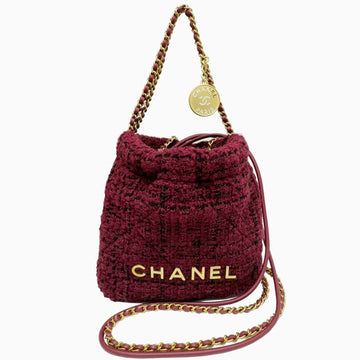 CHANEL 22 Coco Mark Tweed Shoulder Bag Handbag AS3980 2way Purple Random Number Metal Plate Ladies