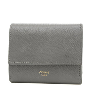 CELINE Small Trifold Wallet Tri-fold Leather Grey 10B573BEL