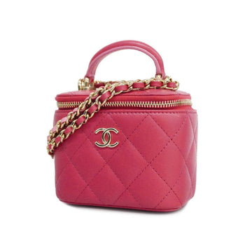 CHANEL Vanity Bag Matelasse Chain Shoulder Lambskin Pink Champagne Women's