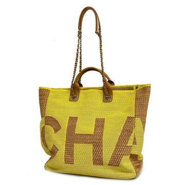 CHANEL Handbag Chain Shoulder Straw Beige Yellow Ladies