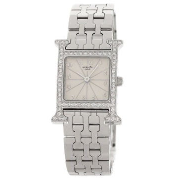 HERMES HH1.230 H Watch Diamond Wristwatch Stainless Steel SS Ladies