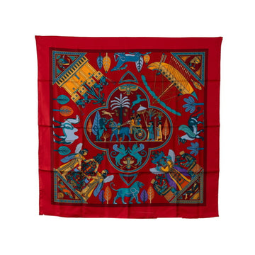 HERMES Carre 90 PERSEPOLIS Persian city scarf muffler red multicolor silk women's