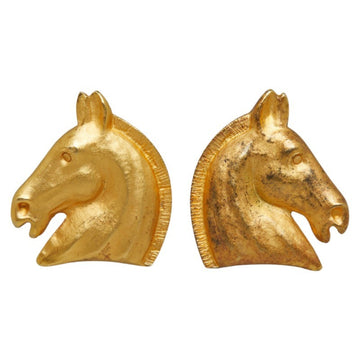 HERMES Horse Head Earrings, Gold Plated, Women's,
