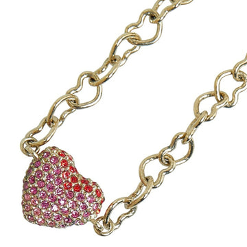 CHRISTIAN DIOR Dior Heart Rhinestone Necklace Silver Pink Metal Women's