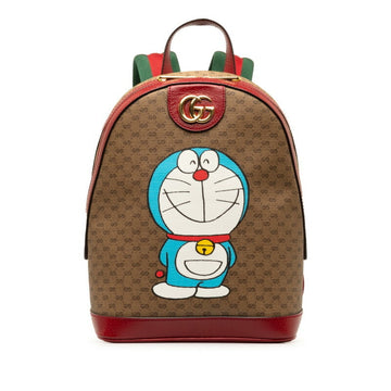 GUCCI GG Supreme Sherry Line Small Backpack Doraemon Collaboration 647816 Beige Red PVC Leather Women's