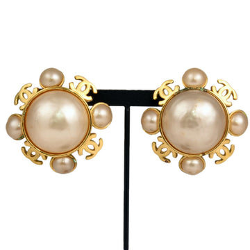 CHANEL Fake Pearl Coco Mark Earrings 25 Engraved GP Gold Women's ITNDNZPEI30Q