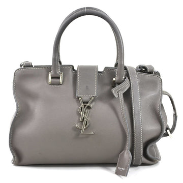 SAINT LAURENT Handbag Shoulder Bag Baby Cabas Leather Grey Silver Women's e58641i