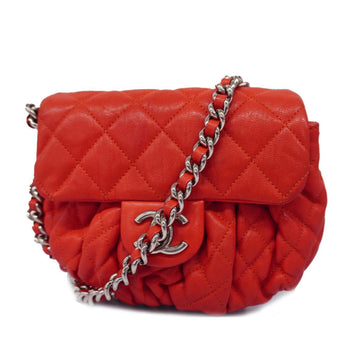 CHANEL Shoulder Bag Matelasse Chain Leather Red Women's