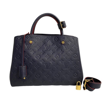 LOUIS VUITTON Montaigne MM Monogram Empreinte Leather 2way Handbag Shoulder Bag Navy 25866
