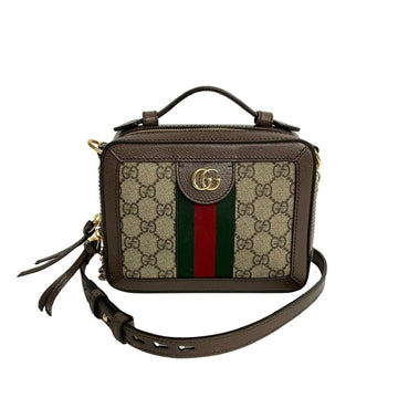 GUCCI Ophidia GG Supreme Sherry Line Leather Chain Shoulder Bag Pochette Sacoche Brown 20728