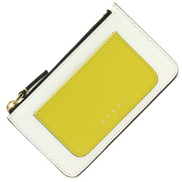 MARNI Coin Case PFMO0025U1 White Yellow Leather Card Wallet Bicolor Women's