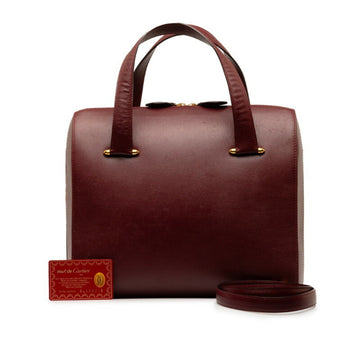 CARTIER Must Line Handbag Shoulder Bag Wine Red Bordeaux Leather Women's