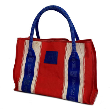 CHANEL Tote Bag Sport Nylon Canvas White Red Blue Women's