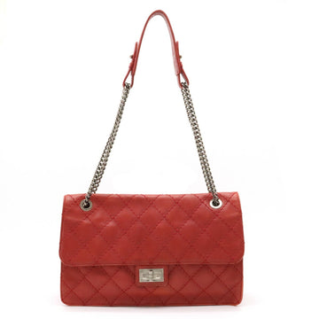 CHANEL 2.55 Matelasse W Chain Bag Shoulder Leather Red