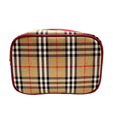 BURBERRYs Handbag Vanity Bag Pouch Leather/Canvas Red x Beige Women's z0467