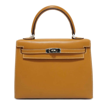 HERMES Kelly 25 Handbag Shoulder Bag Natural Sable SV Metal Fittings Vaux Butler U Engraving Ladies Men's