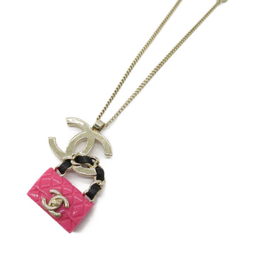 CHANEL Pink Matelasse Necklace Necklace Gold Pink Gold Plated Gold Pink