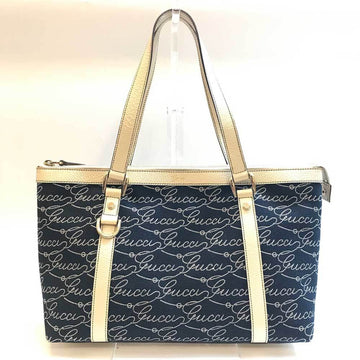 GUCCI Tote Bag Canvas Leather Navy 141470