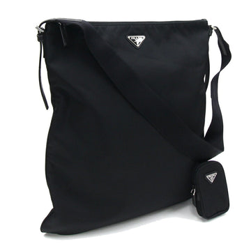 PRADA shoulder bag 2VH123 black nylon leather no gusset men's