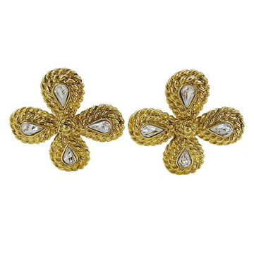 YVES SAINT LAURENT Earrings Women's Brand GP Stone YSL Gold Flower Binaural Large