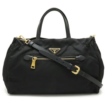 PRADA Tote Bag Handbag Shoulder Nylon Leather NERO Black B1843
