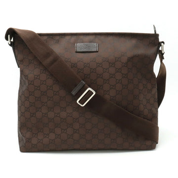 GUCCI GG nylon shoulder bag, leather, brown, 339569